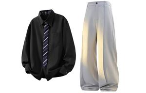 Футболка Casual Sportswear Unisex с воротником X1617, черный top+серый pants