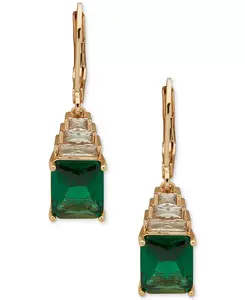 Динамичные серьги-подвески с золотыми цирконами Anne Klein, green
