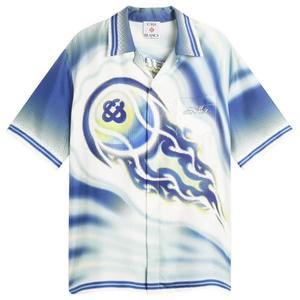 Рубашка с кубинским воротником и изображением пылающего теннисного мяча Casablanca, синий