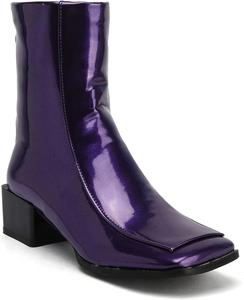 Женские ботильоны LEHOOR с толстым каблуком, молнией сзади, лакированная кожа, квадратный носок, ботинки GO GO, средний подъем, комфортная молния, каблук-блок 2 дюйма, короткие ботинки, стильные, модные, повседневные, размеры 4-11 M US, Patent Purple