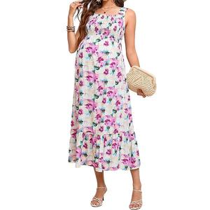 Женское платье миди с квадратным вырезом и цветочным принтом для беременных Clearflower, Pink Floral