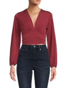 Укороченный топ с глубоким вырезом и длинными рукавами Renee C. Burgundy