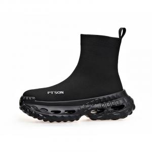 Дышащие легкие высокие повседневные туфли, увеличивающие рост, мужские, черные PT'SON, Black