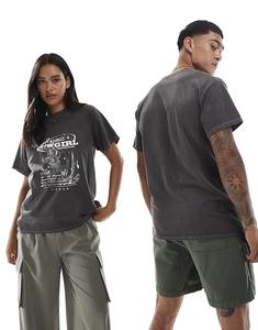 Футболка с принтом «Космическая ковбойша» с эффектом потертости в угольно-черном цвете PRNT