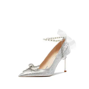 Imono Серебряные лодочки на шпильке с узким каблуком 8 см, цвет Silver 8CM
