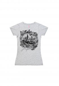 Новая футболка для девочек «Гарри Поттер» - Замок Хогвартс LOGOSHIRT, цвет Grey-melange