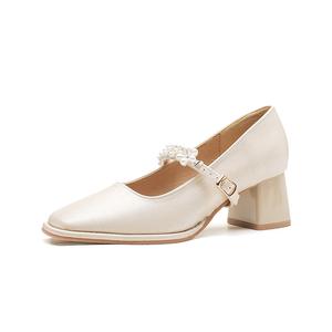 Varib Туфли Мэри Джейн на массивном каблуке 5 см женские шампань, цвет Champagne