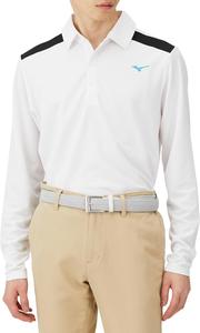 Мужская терморубашка-поло Mizuno E2GAA503 Breath с длинными рукавами и принтом на воротнике (глобальная модель), белый