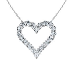 Ожерелье с подвеской в ​​форме сердца из 14-каратного золота с бриллиантом 1 карат, высотой 3/4 дюйма Pompeii2, 14K White Gold