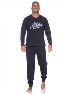 NORMANN Пижама с длинными рукавами и принтом спереди, темно-синего цвета