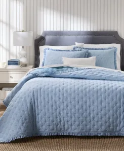 Комплект постельного белья из 3 предметов с оборками и тонкой полоской, размер Full/Queen Charter Club, синий