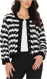 Свитер Liverpool Los Angeles Women's Long Sleeve Fringe Cardigan Sweater, Black/White Fringe Stripe