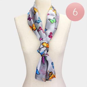 6 шт. - шелковые атласные шарфы с рисунком бабочек Truedames, серый