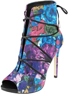 Женские ботильоны YDN с открытым носком, из искусственной замши, на платформе и высоком каблуке-стилетто, с шнуровкой и вырезами, удобные, размеры 4-15, Blue Floral