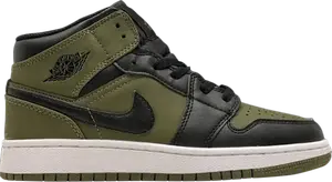 Кроссовки Air Jordan 1 Retro Mid GS Olive Canvas, зеленый