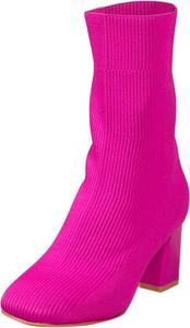 Generic Женские ботинки вязаные носки, средние по голени, на массивном каблуке, модные вязаные, без шнуровки, удобные осенне-зимние ботинки, черные с боковой молнией, классические женские ботильоны