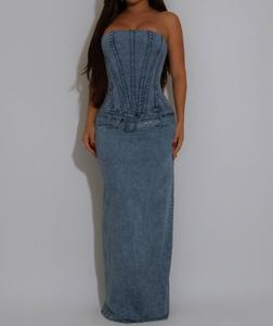 Rivet Muse макси-платье из денима BLITHELA, Denim