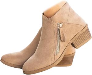 Женские ботильоны ZBYY с толстым низким каблуком, круглым носком, боковой молнией, стильные западные ботинки, Beige