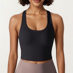 Женский спортивный топ с перекрестными лямками на спине, круглым вырезом и широкой поддерживающей полосой Anna-Kaci, Black