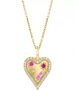 Ожерелье с подвеской в форме сердца Effy с розовым сапфиром (1/8 карата, tw), рубиновым акцентом и бриллиантом (1/6 карата, tw) длиной 18 дюймов из 14-каратного золота Effy Collection, gold