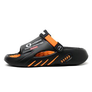 NANJIREN Скользоустойчивые износостойкие амортизирующие шлепанцы EVA унисекс черно-оранжевые, цвет Black Orange