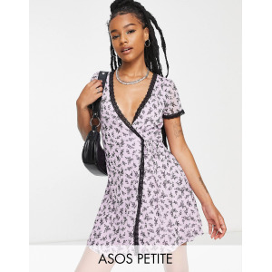 Мини-платье с кружевной отделкой ASOS DESIGN Petite, лиловый/чёрный