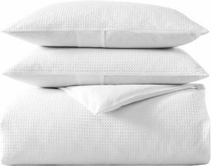 Vera Wang Комплект постельного белья Vera King мягкий хлопок застежка на пуговицах Waffle Pique White