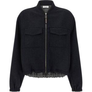 Куртка-бомбер с затягивающимся низом Brunello Cucinelli, темный синий