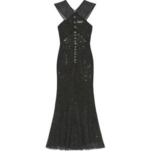 Платье миди из сетки с отделкой стразами Self-portrait, черный