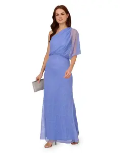 Длинное платье с асимметричным вырезом Adrianna Papell, синий