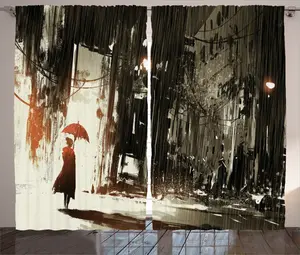 Штора ABAKUHAUS Fantasy Rustic, Старый супергерой под дождем, универсальная ленточная штора для гостиной с петлями и крючками, 280 x 245 см, цвет: армейский зеленый, бежевый Abakuhaus