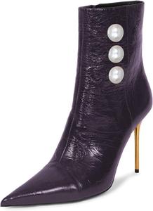 Женские ботильоны YDN с боковой молнией, заостренным носком, золотым каблуком-стилето, жемчужной отделкой, средней высоты голени, для платьев и вечеринок, размеры US 4-15, Dark Purple