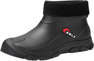 Стильные мужские резиновые сапоги для прогулок на улице и легкой очистки, прочная короткая обувь с теплыми гетрами Generic, черный