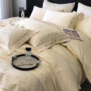 LUOLAI HOME Комплект постельного белья 1,5-спальный, 4 предмета: пододеяльник 200x230 см, простыня, 2 наволочки, цвет сырно-желтый