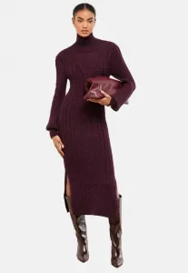 Платье средней длины с высоким воротником и косами, прямого кроя. Lipsy, Burgundy Red