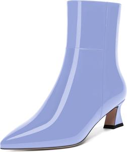 Женские ультрамодные уличные ботинки NUMALEO с острым носком, молнией, лакированной поверхностью, массивным низким каблуком и голенищем до щиколотки, каблук 5 см, Lavender