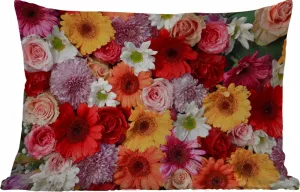 Подушка для улицы - Цветы - Цветы - Герберы - Розы - 50 x 30 см - Устойчива к погодным условиям - Подушка для отдыха - Подушка для дивана - Украшение для гостиной MuchoWow