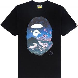 Футболка BAPE Sakura Photo Ape Head Tee 'Black', черный