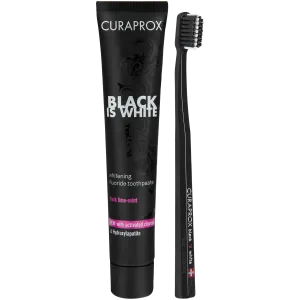 Curaprox Black & White набор: зубная паста с активированным углем, 90 мл + черная зубная щетка, 1 шт.