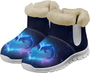 Женские зимние сапоги с меховой подкладкой, теплые и удобные, на молнии, ботильоны для улицы с противоскользящей подошвой, короткие сапожки размер US 6-12 Qoiuvncy, Dolphin Love