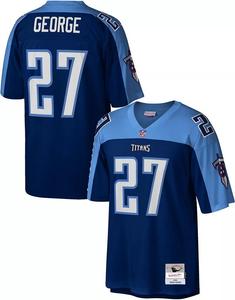 Мужская футболка Mitchell & Ness Tennessee Titans Eddie George # 27 1999 года, темно-синяя футболка с возвратом
