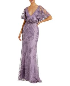 Винтажное вечернее платье с расклешенными рукавами Mac Duggal, фиолетовый