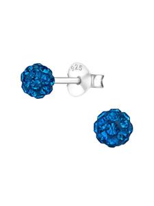 Alexander York Серьги-гвоздики BALL CRISTALL цвета Capri Blue из серебра 925 пробы, комплект из 2 штук