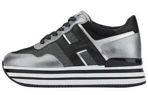 H222 Mid Top Platform Shoes Women's Black Silver HOGAN