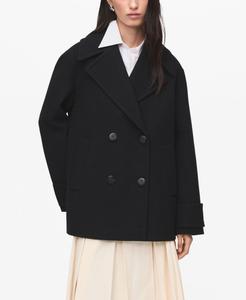 Женское двубортное пальто из шерстяной смеси MANGO, Black