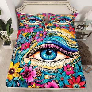 Erosebridal Комплект постельного белья Hippie Eye Print с принтом глаз и цветочным узором в стиле бохо, Color 06