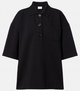 Вышитая рубашка-поло большого размера из хлопка Saint Laurent, Noir