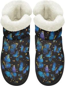 Зимние ботинки KEIAHUAN для женщин с меховой подкладкой, теплые ботинки без шнурков для холодной погоды, для прогулок на улице, Blue Butterfly