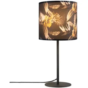 Настольная лампа Luca Flower E14 с тканевым абажуром, цветочный узор, текстильная, круглая Paco Home, черный