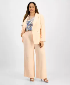 Блейзер из крепа на одной пуговице больших размеров, блузка с узором пейсли и брюки свободного кроя Tahari ASL, розовый